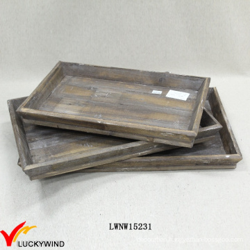 Vintage Filing Wooden Decorative Set of 3 Tray for Home